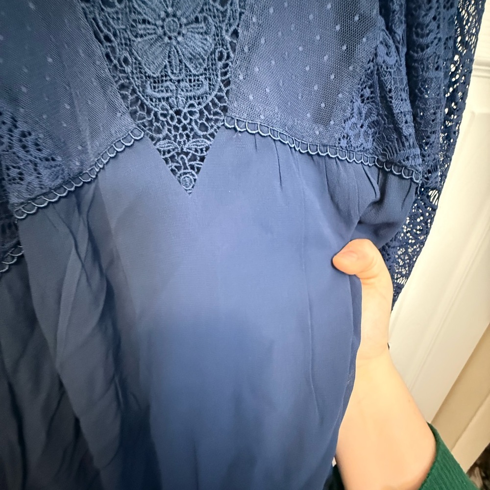 Sundance Blue Lace Boho Dress Size Large NWT Sheer Sleeve Midi - Picture 6 of 8
